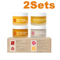 Two sets of four 30g skincare jars: night balm, dark circle remover, day balm, and face scrub in a display box.