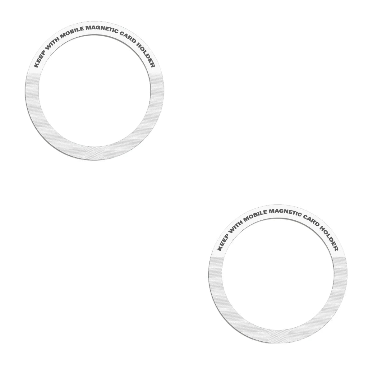 Two white circular adhesive magnetic rings for mobile card holders on a white background.