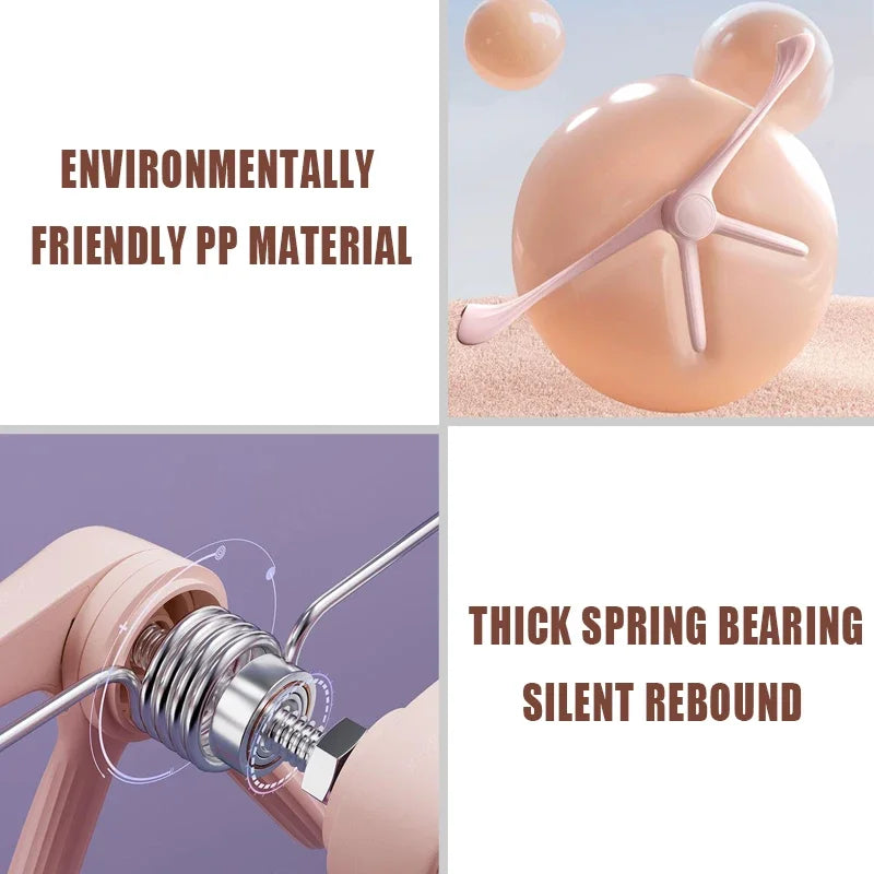 A pale pink multifunctional arm trainer featuring a sturdy internal spring bearing for smooth, silent resistance.