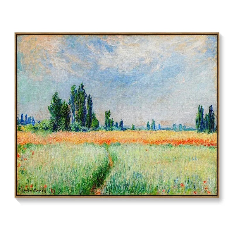 Decorative wall art meter box cover featuring an impressionist landscape painting of a vibrant field with trees.