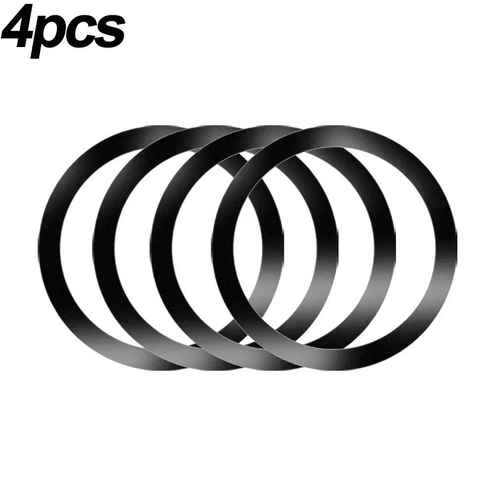 Four black circular rings arranged in a row against a plain white background.
