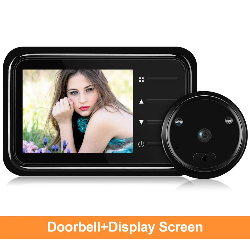 Black 2.4-inch digital door peephole camera with integrated display screen, control buttons, and night vision lens.