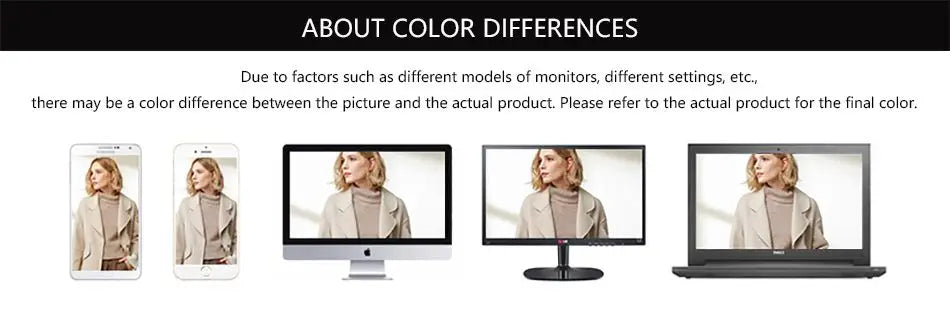 Informational graphic illustrating that product colours may vary slightly depending on your screen settings.