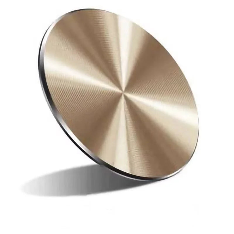 A circular, metallic gold coaster with a brushed, radial finish set against a white background.