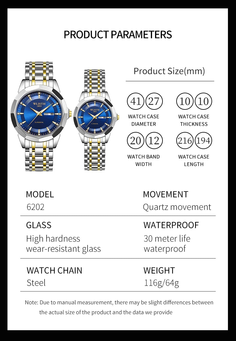 Classic men's stainless steel watch with a blue dial, two-tone silver and gold strap, and quartz movement.