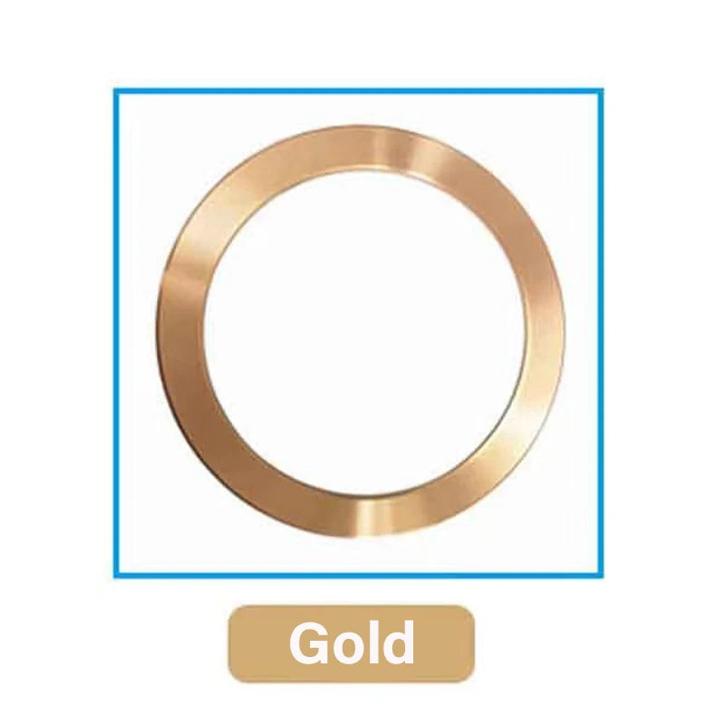A sleek, polished gold-toned circular metal ring or bezel with a minimalist design.