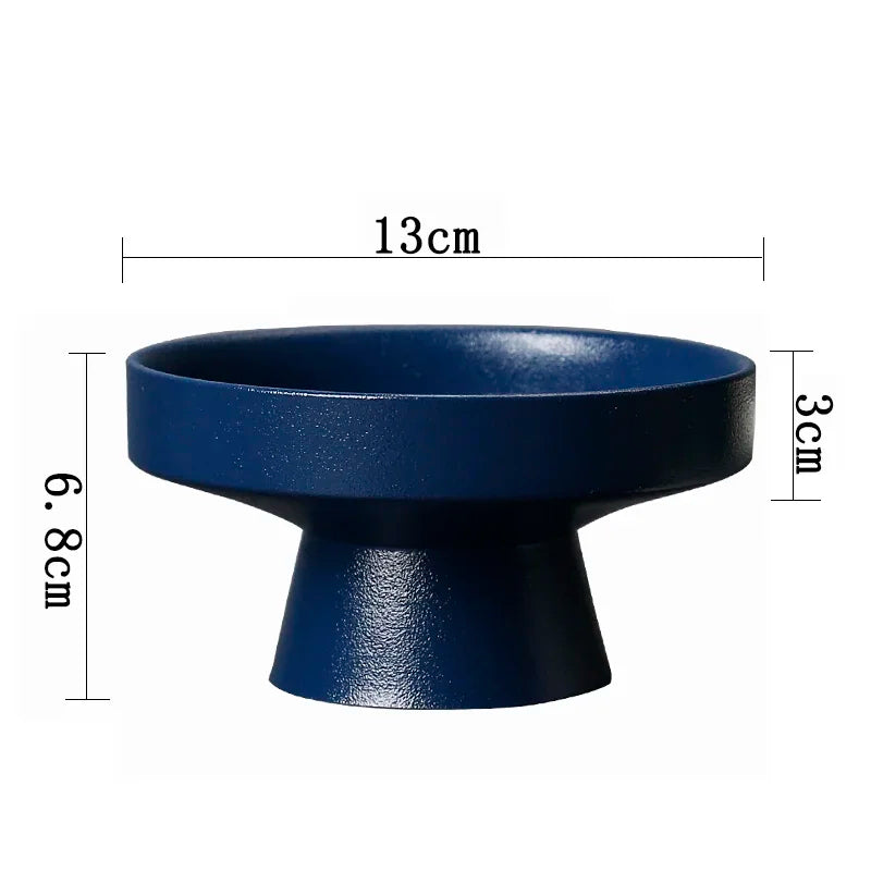 Modern dark blue pedestal bowl with a textured matte finish, 13cm diameter and 6.8cm total height.