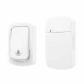 White, self-powered wireless doorbell and receiver with a modern, compact design and bell icon.