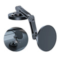 Dark grey magnetic phone mount for cars with an adjustable, multi-hinged folding arm and a circular base.