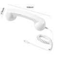 White retro-style telephone handset with a coiled cord, USB connector, and volume control switch.