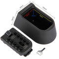 Black metal wall-mounted key lock box with numerical push-button keypad and small key, showing internal dimensions.