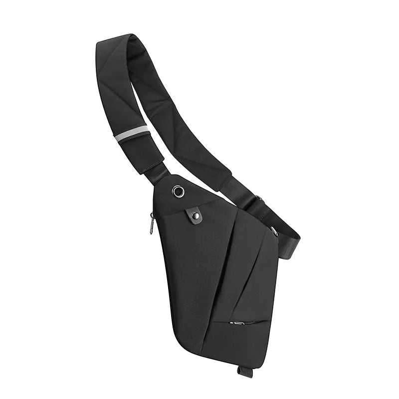 Black slimline waterproof crossbody bag with an adjustable shoulder strap and secure zip compartments.