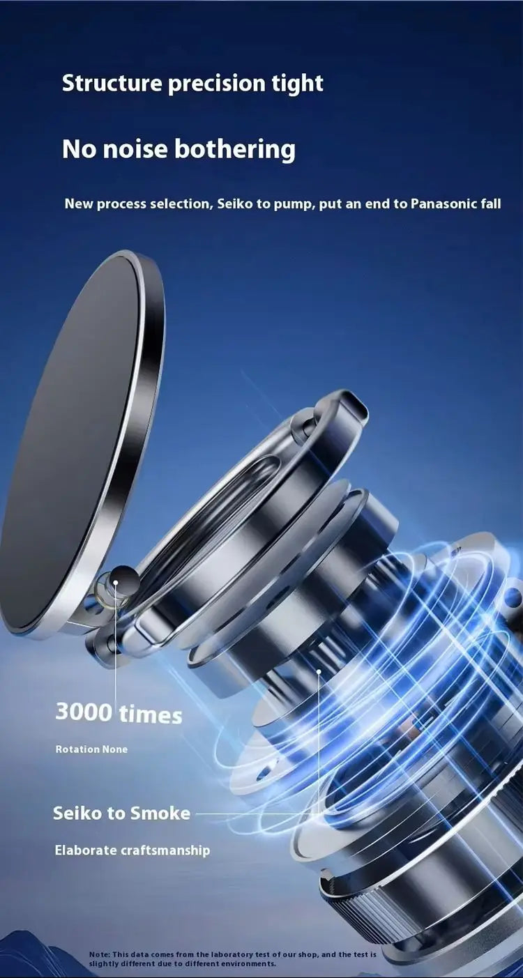 A sleek, metallic, circular pump device with a modern industrial design and blue motion light effects.