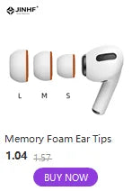 Replacement white memory foam ear tips for Apple AirPods Pro in small, medium, and large sizes.