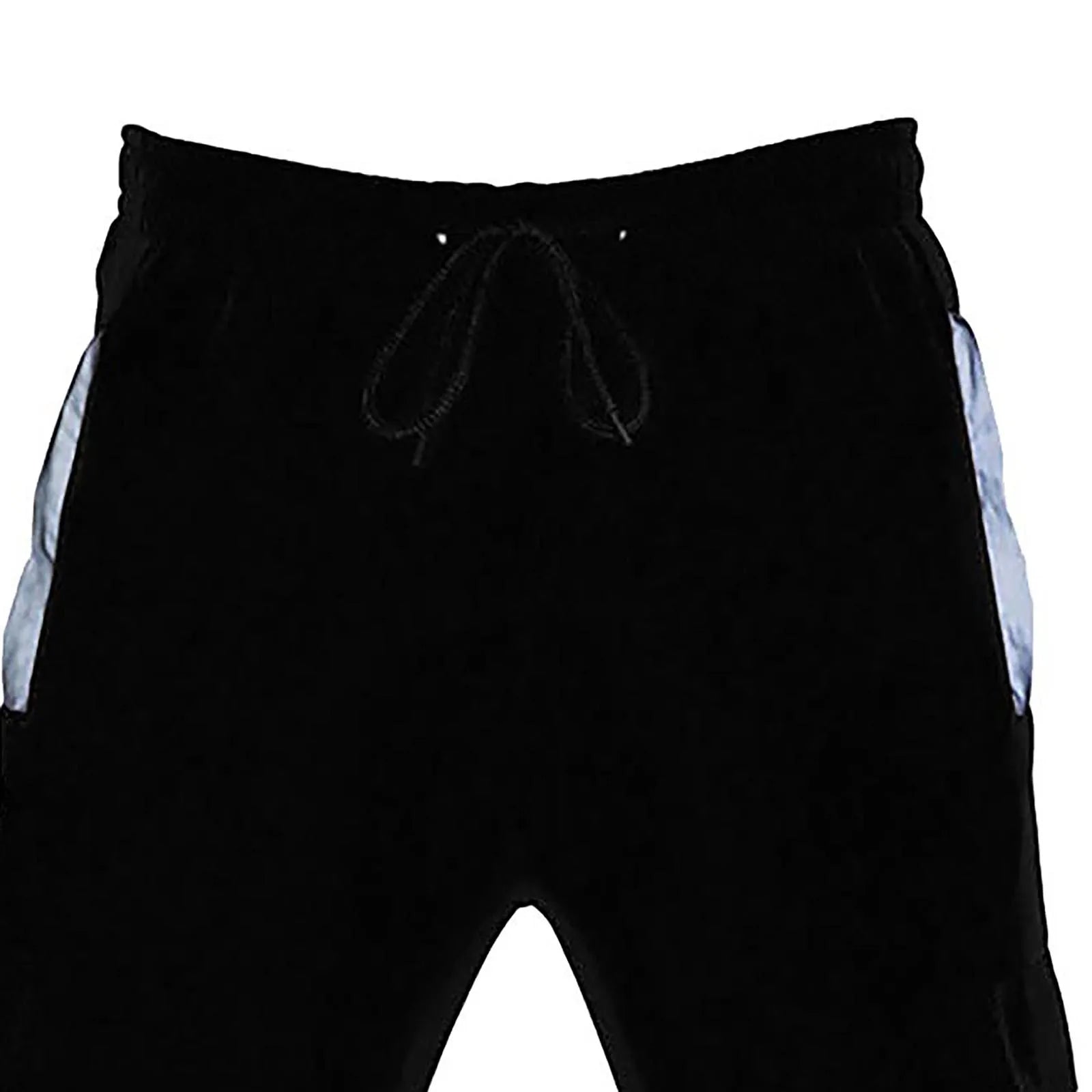 Black men's joggers with an elasticated drawstring waistband and reflective silver side stripes for high visibility.