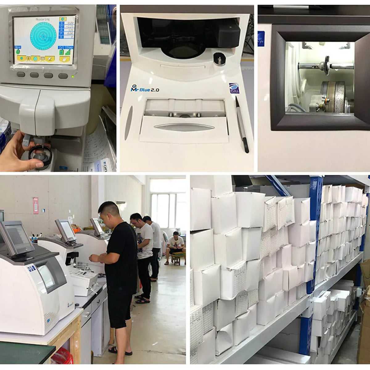 Black magnetic VR eyeglass frames with anti-blue lenses for Quest 3 headset, shown in manufacturing.