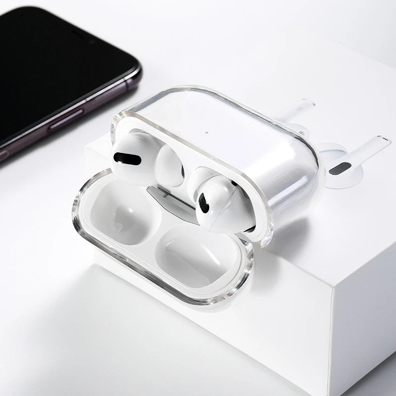 Clear protective case for Apple AirPods Pro, featuring a transparent, slim-fit design on a white retail box.
