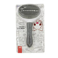 Grey and white self-cleaning pet slicker brush for cats and dogs, in its original illustrated retail packaging.