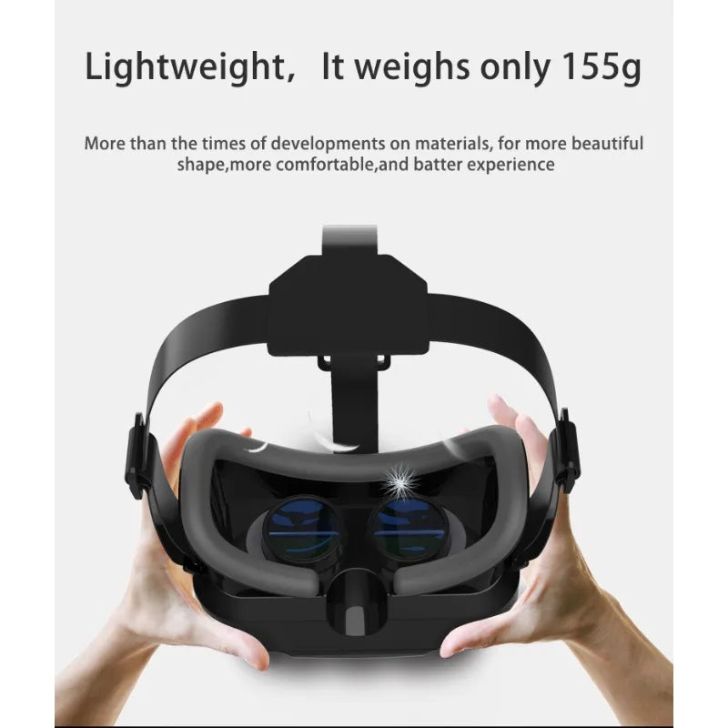 Black, lightweight VR headset for smartphones, featuring soft grey padding and adjustable head straps.