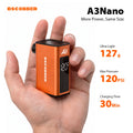 Compact orange BSCOBBER A3Nano mini electric bike air pump held in an open hand, showing its digital display.