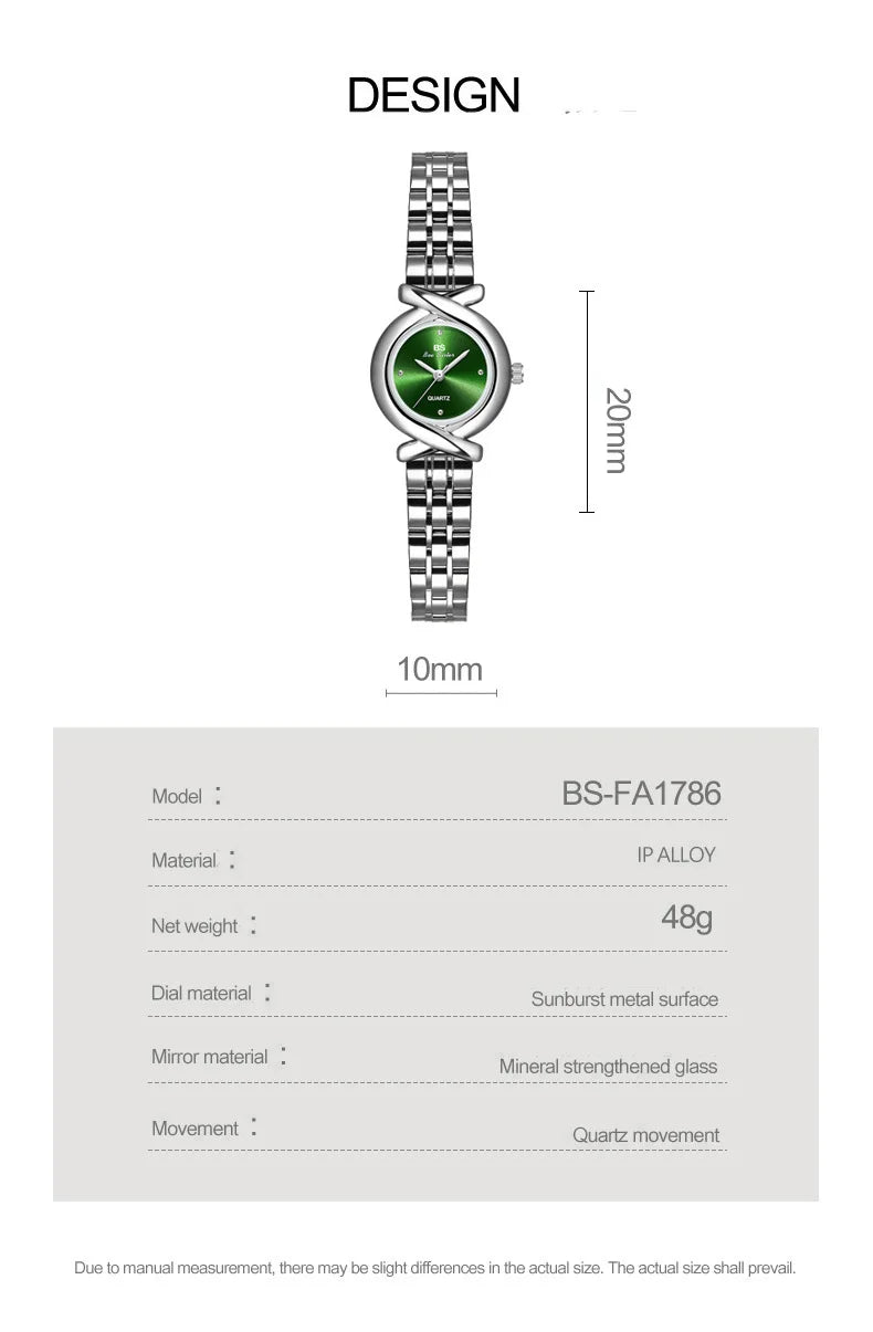 Elegant women's silver-tone stainless steel quartz watch with a striking sunburst emerald-green dial.