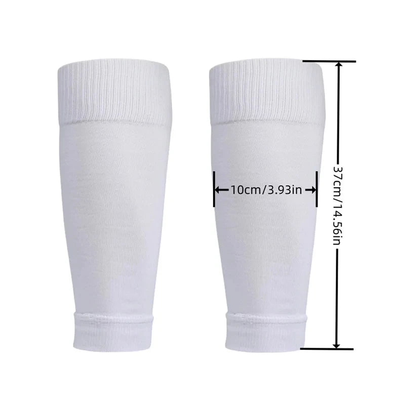 Pair of plain white compression calf sleeves, 37cm long with 10cm width, showing dimensions.