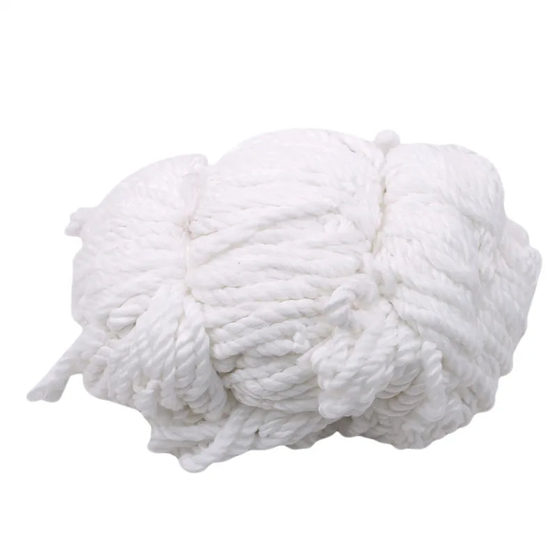 A coiled bundle of strong white synthetic rope with a twisted texture, suitable for general-purpose use.
