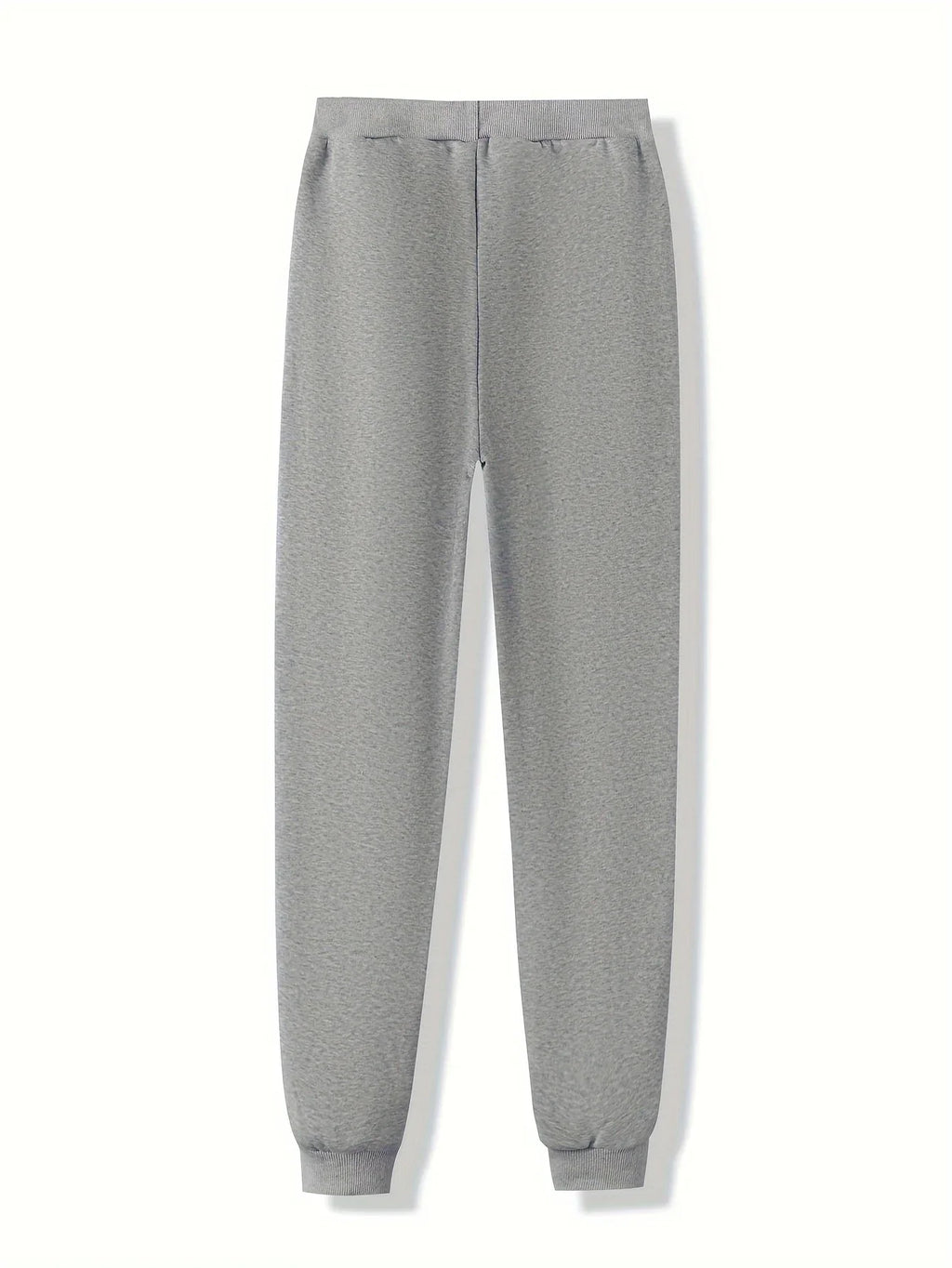 Grey jersey joggers with an elasticated waistband and cuffed ankles, featuring a comfortable, relaxed fit.