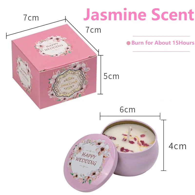 Jasmine scented wedding candle in a pink floral tin with matching gift box. 15-hour burn time.