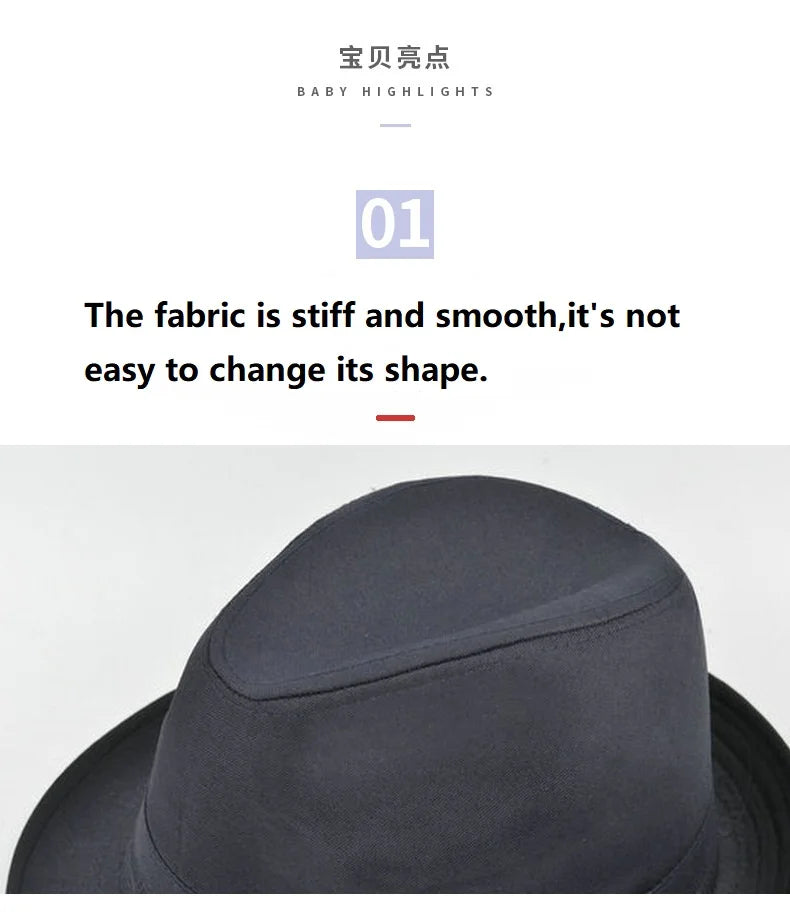 Close-up of a classic charcoal grey fedora hat with a stiff, smooth, and durable structured brim.