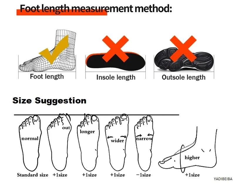 Guide on how to measure foot length correctly and adjust size based on foot shape for the best trainer fit.