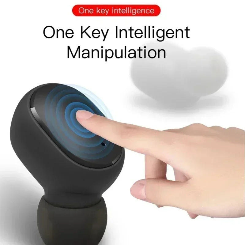 A black wireless earbud being touched by a finger, showing a ripple effect to highlight one-key intelligent control.