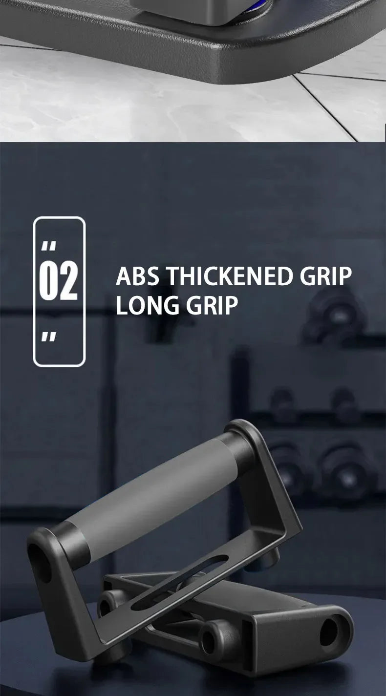 A black, durable ABS push-up handle with a comfortable, thickened long grip for home gym workouts.