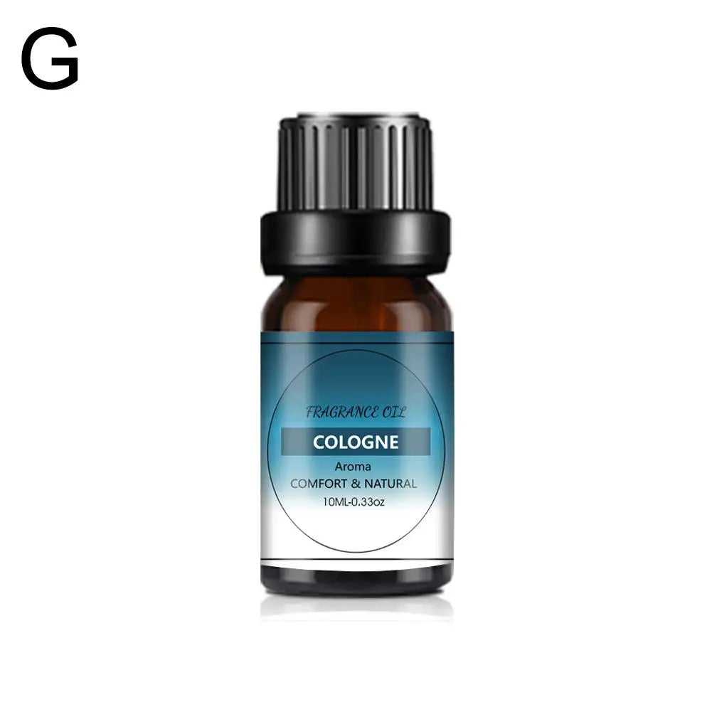 10ml amber glass bottle of cologne fragrance oil with a black dropper cap and blue product label.
