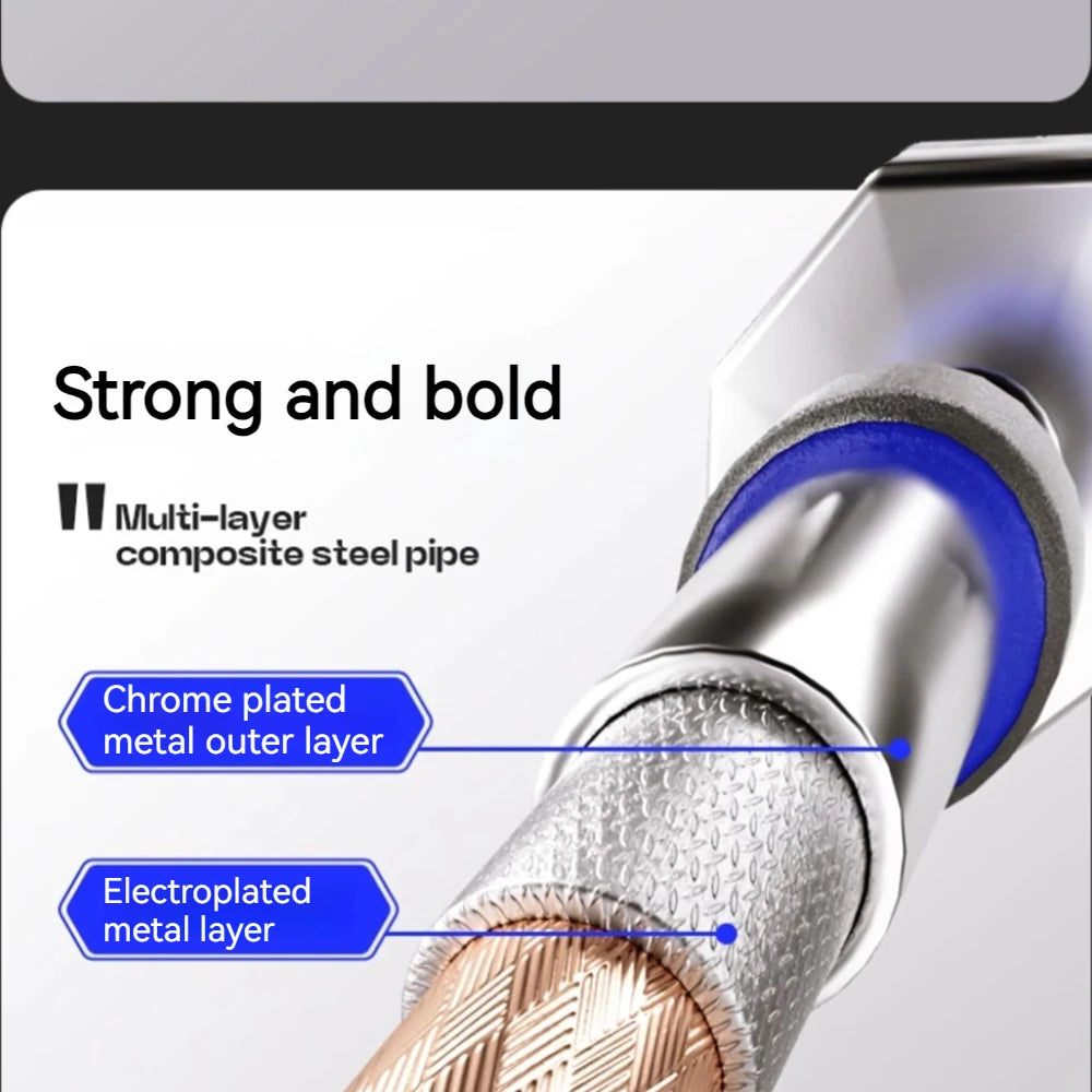A cross-section diagram of a multi-layered chrome and copper composite steel pipe showing its reinforced structure.