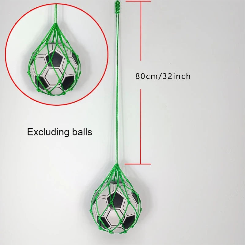 Green 80cm hanging mesh ball storage net, suitable for footballs and sports equipment. Note: balls not included.