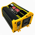 4000W portable power inverter in black and yellow, featuring a digital display, power switch, AC socket, and USB ports.