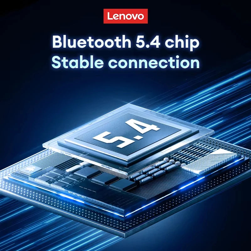 A glowing blue electronic microchip featuring the number 5.4, presented with dynamic light streak graphics.