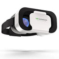 Sleek white and black virtual reality headset for smartphones, featuring adjustable straps and cushioned eye padding.
