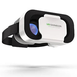 Sleek white and black virtual reality headset for smartphones, featuring adjustable straps and cushioned eye padding.