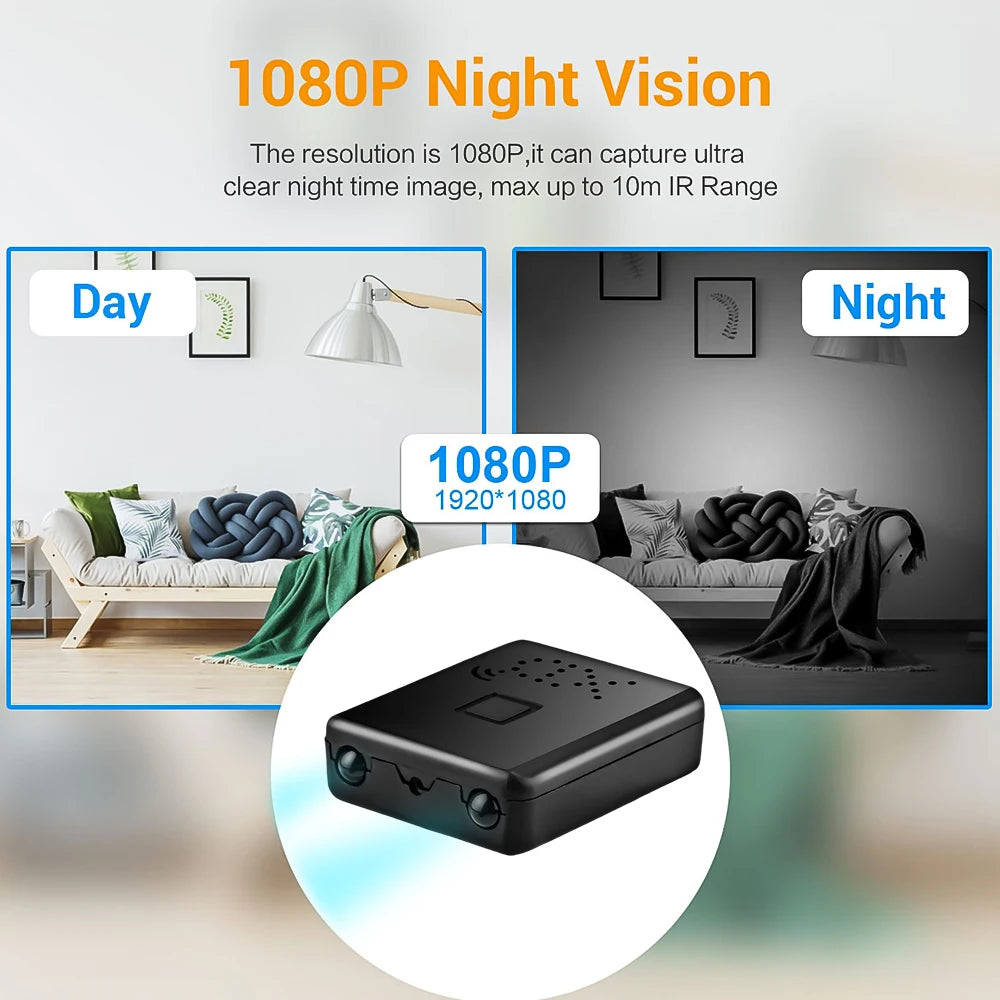 Black rectangular plastic 1080p security camera with dual infrared lenses for day and night vision.