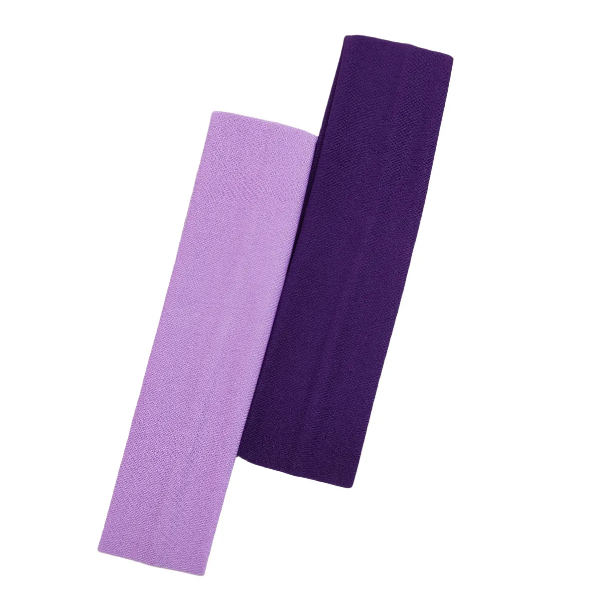 Two fabric headbands, one light lilac and one deep purple, displayed against a white background.