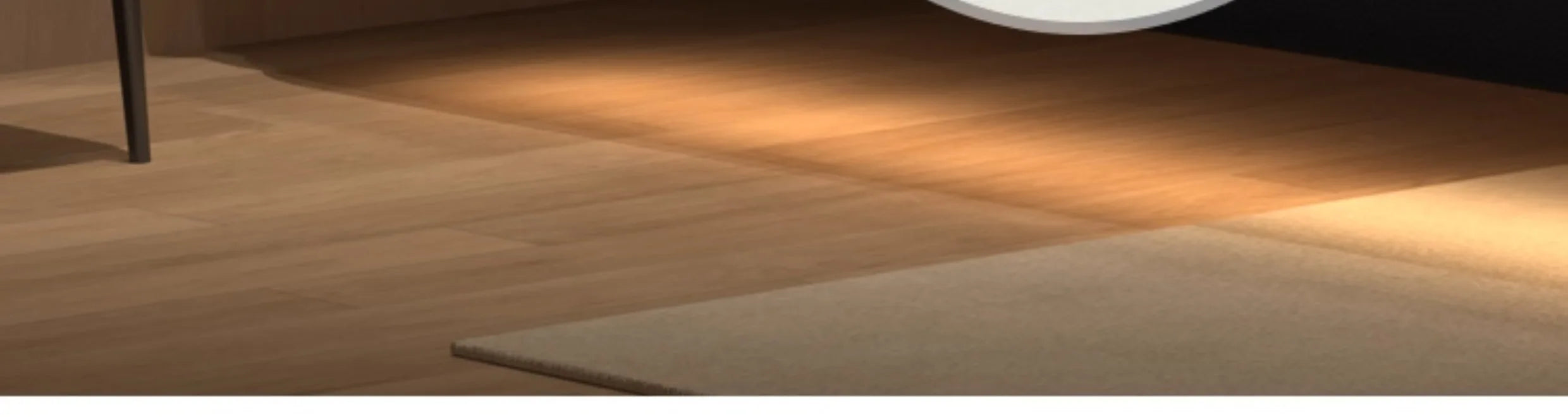 The provided image does not show a bed frame; it shows a close-up of a wooden floor, a rug corner, and a bed leg.