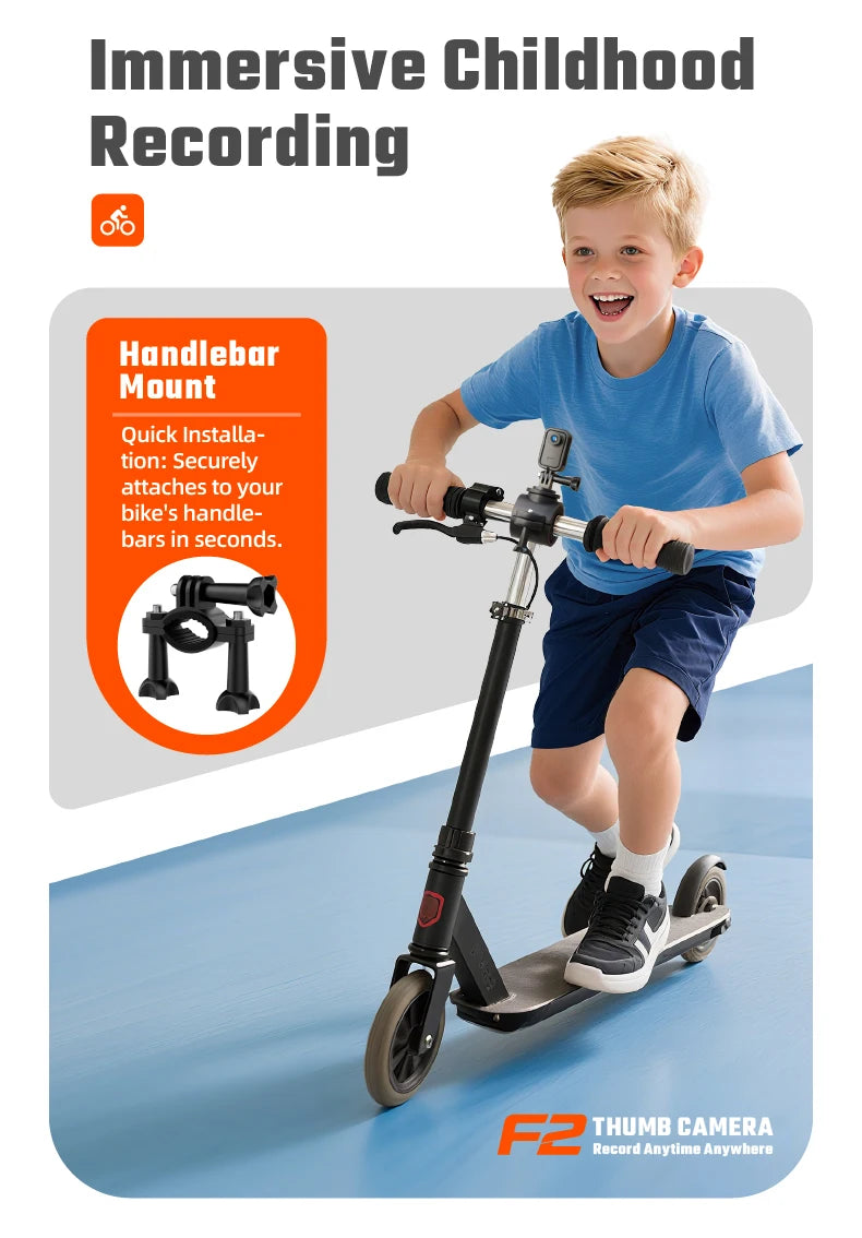 Black plastic handlebar mount for action cameras, featuring a screw-clamp design for secure attachment.