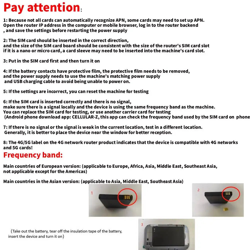 A black portable 4G LTE wireless WiFi hotspot router, shown with battery installation and setup instructions.