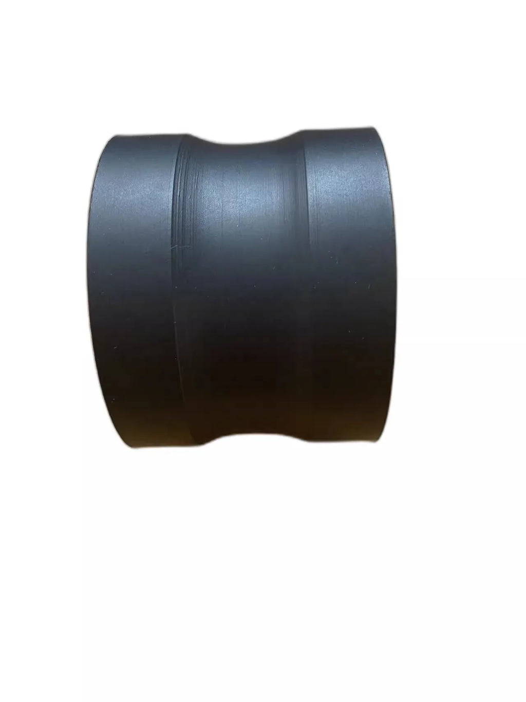 Black cylindrical bicycle electric booster motor roller with a concave center groove.