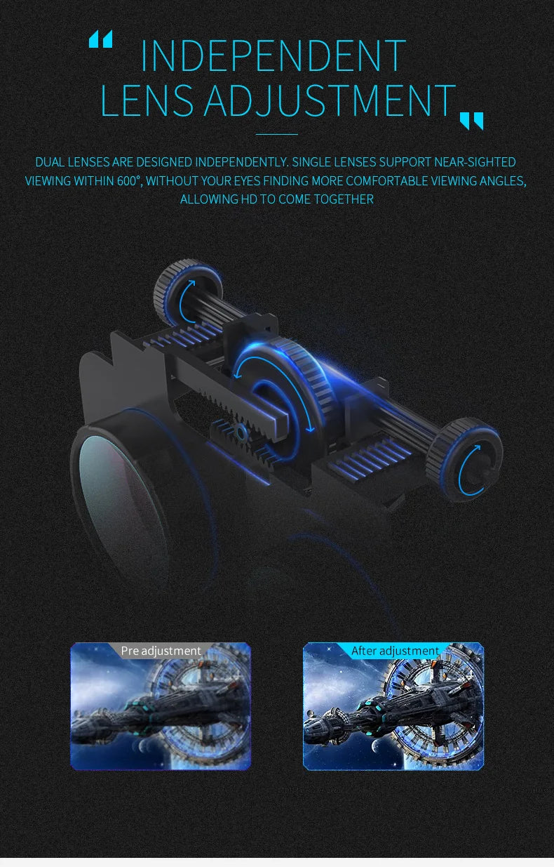 Black VR headset internal mechanism featuring independent lens adjustment dials for customised focus and visual clarity.