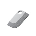 Light grey silicone bowl scraper with a circular hanging hole and textured edge for gripping.