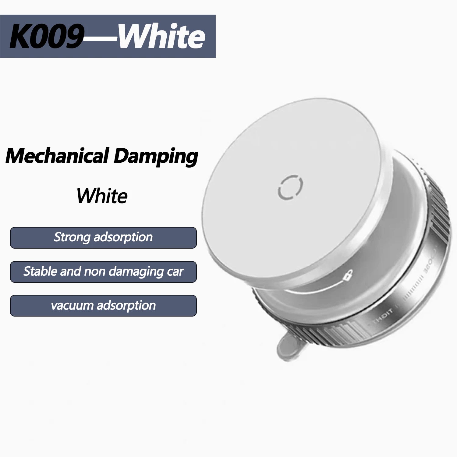 White mechanical damping vacuum adsorption mount with a sleek, circular design for secure mounting.