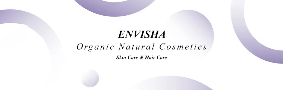 Organic natural cosmetics banner with elegant text on a white background featuring soft purple circular accents.